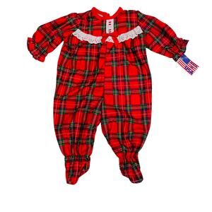 NWT Laura Dare Size NB Lace Red Plaid Footie